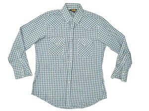 Vintage HOLT Blue Plaid Western Snap Button Down Shirt Mens Size L Long Sleeve
